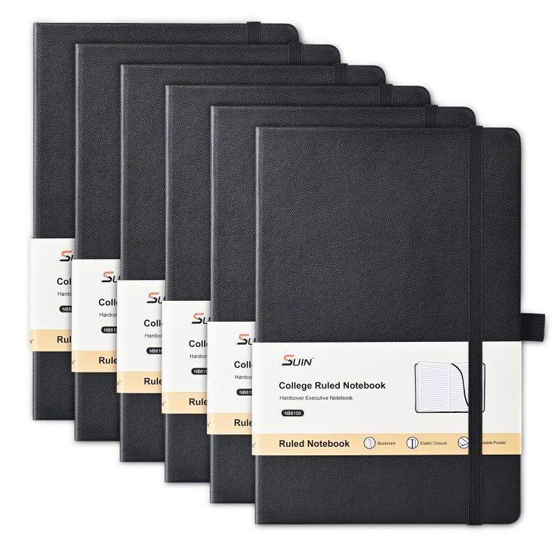 SUIN اصطف مجلة دفتر الجلود غلاف فني مجلة للعمل المدرسة السفر 100 GSM ورقة 160 صفحة 5.5x8.3 بوصة كلية حكمت الأسود 6-حزمة - Image 1
